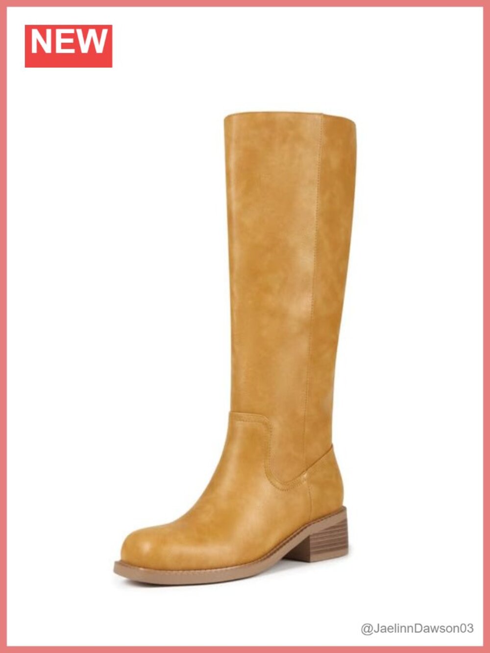 Knee High Boots Women Square Toe Chunky Low Heel Faux Leather Side Zipper